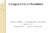 Linguistics/Grammar Praxis 0049 – Elluminate Session March 6 th Presenter: Carol Cherson.