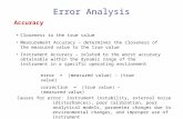 Error Analysis Accuracy Closeness to the true value Measurement Accuracy – determines the closeness of the measured value to the true value Instrument.