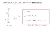 Review: CMOS Inverter: Dynamic V DD RnRn V out V in = V DD CLCL t pHL = f(R n, C L ) t pHL = 0.69 R eqn C L t pHL = 0.69 (3/4 (C L V DD )/ I DSATn ) =