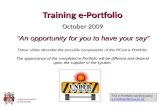 E-Portfolio Training e-Portfolio October 2009 The e-Portfolio working party e-Portfolio@rcoa.ac.uk “An opportunity for you to have your say” These slides.