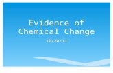 Evidence of Chemical Change 10/20/11.  10-21-11  In your “Starter” section:  Make a list of the “signs” that a chemical reaction has occurred. 1.Gas.