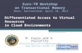 Differentiated Access to Virtual Resources in Cloud Environments M. Fazio and A. Puliafito mfazio{apuliafito}@unime.it  Euro-TM Workshop.