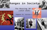 Changes in Society The Roaring 20 ’ s (1919-1929) Chapter 25, Section 2.
