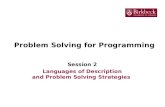 Problem Solving for Programming Session 2 Languages of Description and Problem Solving Strategies.
