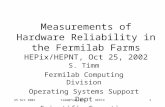 25 Oct 2002timm@fnal.gov HEPiX1 Measurements of Hardware Reliability in the Fermilab Farms HEPix/HEPNT, Oct 25, 2002 S. Timm Fermilab Computing Division.