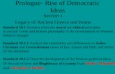 Prologue- Rise of Democratic Ideas Section 1 Legacy of Ancient Greece and Rome Standard 10.1 Students relate the moral and ethical principles In ancient.