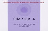 CHAPTER 4 CARBON & MOLECULAR DIVERSITY Check your knowledge by answering the questions in red.