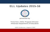 ELL Updates 2015-16 presented by Tricia Kerr, ESOL Program Director Arkansas Department of Education AAEA Conference, August 4, 2015.