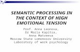 SEMANTIC PROCESSING IN THE CONTEXT OF HIGH EMOTIONAL TENSION Prof. Anna Leonova, Dr Maria Kapitsa, Anna Matveeva Moscow State Lomonosov University Laboratory.