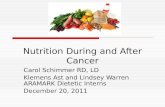 Nutrition During and After Cancer Carol Schimmer RD, LD Klemens Ast and Lindsey Warren ARAMARK Dietetic Interns December 20, 2011.