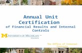 The Office of Internal Controls ANNUAL UNIT CERTIFICATION Annual Unit Certification of Financial Results and Internal Controls The Office of Internal Controls.