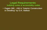 Legal Requirements: building codes & accessibility codes Pages 395 - 436 in "Interior Construction & Detailing" by D.K. Ballast.