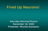 Fired Up Neurons! Saturday Morning Physics December 18, 2004 Presenter: Rhonda Dzakpasu.