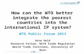 How can the WTO better integrate the poorest countries into the international IP system? Arno Hold Research Fellow, NCCR Trade Regulation World Trade Institute,