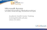 Microsoft Access Understanding Relationships Academic Health Center Training training@health.ufl.edu (352) 273-5051.