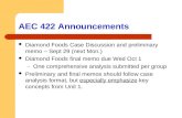 AEC 422 Announcements Diamond Foods Case Discussion and preliminary memo – Sept 29 (next Mon.) Diamond Foods final memo due Wed Oct 1 – One comprehensive.