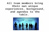 All team members bring their own unique experiences, background, and agendas to the table.
