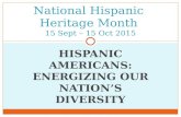 HISPANIC AMERICANS: ENERGIZING OUR NATION’S DIVERSITY National Hispanic Heritage Month 15 Sept – 15 Oct 2015.