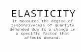 ELASTICITY It measures the degree of responsiveness of quantity demanded due to a change in a specific factor that affects demand.