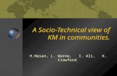 A Socio-Technical view of KM in communities. H.Hasan, L. Warne, I. Ali, K. Crawford.