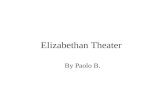 Elizabethan Theater By Paolo B.. Terminology The term “Elizabethan theatre” covers only the plays written and performed publicly in England during the.