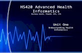 HS420 Advanced Health Informatics Michele Smith, PharmD, RPh, CPh Unit One Understanding Health Informatics.