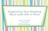 Organizing Your Reading Block with ARI in Mind June 14, 2007 Amy Hall Mindy Downey.