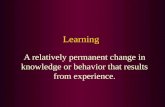 Learning A relatively permanent change in knowledge or behavior that results from experience.