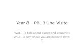 Year 8 – PBL 3 Une Visite WALT: To talk about places and countries WILF: To say where you are been to (level 5)