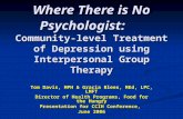Where There is No Psychologist: Community-level Treatment of Depression using Interpersonal Group Therapy Tom Davis, MPH & Gracia Blees, MEd, LPC, LMFT.