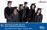 Balancing Quality Service with Operational Efficiency Judy Wright & Marv Sauer – April 19, 2011.