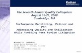 The Seventh Annual Quality Colloquium August 18-21, 2008 Cambridge, MA Performance Monitoring, Poliner and P4P: Addressing Quality and Utilization While.