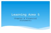 Learning Area 5 Chapter 8 Financial Statements.  Explain the purpose of and be able to prepare a simple:  Income statement  Balance sheet  Statement.