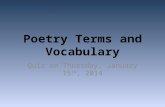 Poetry Terms and Vocabulary Quiz on Thursday, January 15 th, 2014.
