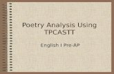 Poetry Analysis Using TPCASTT English I Pre-AP. Getting Started… This is a process to help you organize your analysis of poetry. We have already learned.