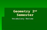 Geometry 2 nd Semester Vocabulary Review. 1.An arc with a measure greater than 180. Major arc 2.For a given circle, a segment with endpoints that are.