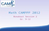1 Math CAMPPP 2012 Breakout Session 2 Gr. 9-12 Session Goals Participants will have the opportunity to explore and discuss Representations and meanings.