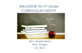 WELCOME TO 4 th Grade CURRICULUM NIGHT Mrs. Biederbeck Mrs. Foster Dr. Rich.