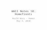 WWII Notes 10: Homefronts World Wars – Hamer May 4, 2010.