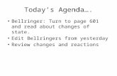 Today’s Agenda…. Bellringer: Turn to page 601 and read about changes of state. Edit Bellringers from yesterday Review changes and reactions.