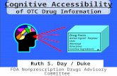 Cognitive Accessibility of OTC Drug Information Ruth S. Day / Duke University FDA Nonprescription Drugs Advisory Committee (9/25/06) Drug Facts Active.