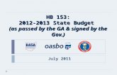 HB 153: 2012-2013 State Budget (as passed by the GA & signed by the Gov.) July 2011.