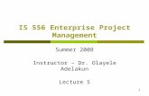 IS 556 Enterprise Project Management Summer 2008 Instructor – Dr. Olayele Adelakun Lecture 5 1.