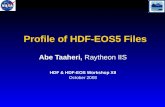 Profile of HDF-EOS5 Files Abe Taaheri, Raytheon IIS HDF & HDF-EOS Workshop XII October 2008.