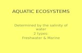 AQUATIC ECOSYSTEMS Determined by the salinity of water 2 types: Freshwater & Marine.