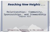 Reaching New Heights... Relationships: Community, Sponsorships, and Stewardship Chapter XIII Integrating Marketing in the Leisure Industry.