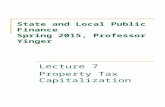 State and Local Public Finance Spring 2015, Professor Yinger Lecture 7 Property Tax Capitalization.