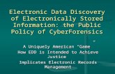 Electronic Data Discovery of Electronically Stored Information: the Public Policy of CyberForensics A Uniquely American “Game” How EDD is Intended to Achieve.