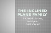 Inclined planes, wedges, and screws.  An inclined plane is the simplest of the simple machines because there are no moving parts.  A plane is a flat.