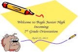 Welcome to Bogle Junior High Incoming 7 th Grade Orientation April 25, 2013.